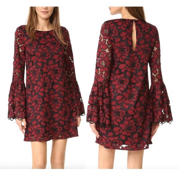 Likely Perry Red Lace Bell Sleeve Mini Dress - Picture 1 of 9
